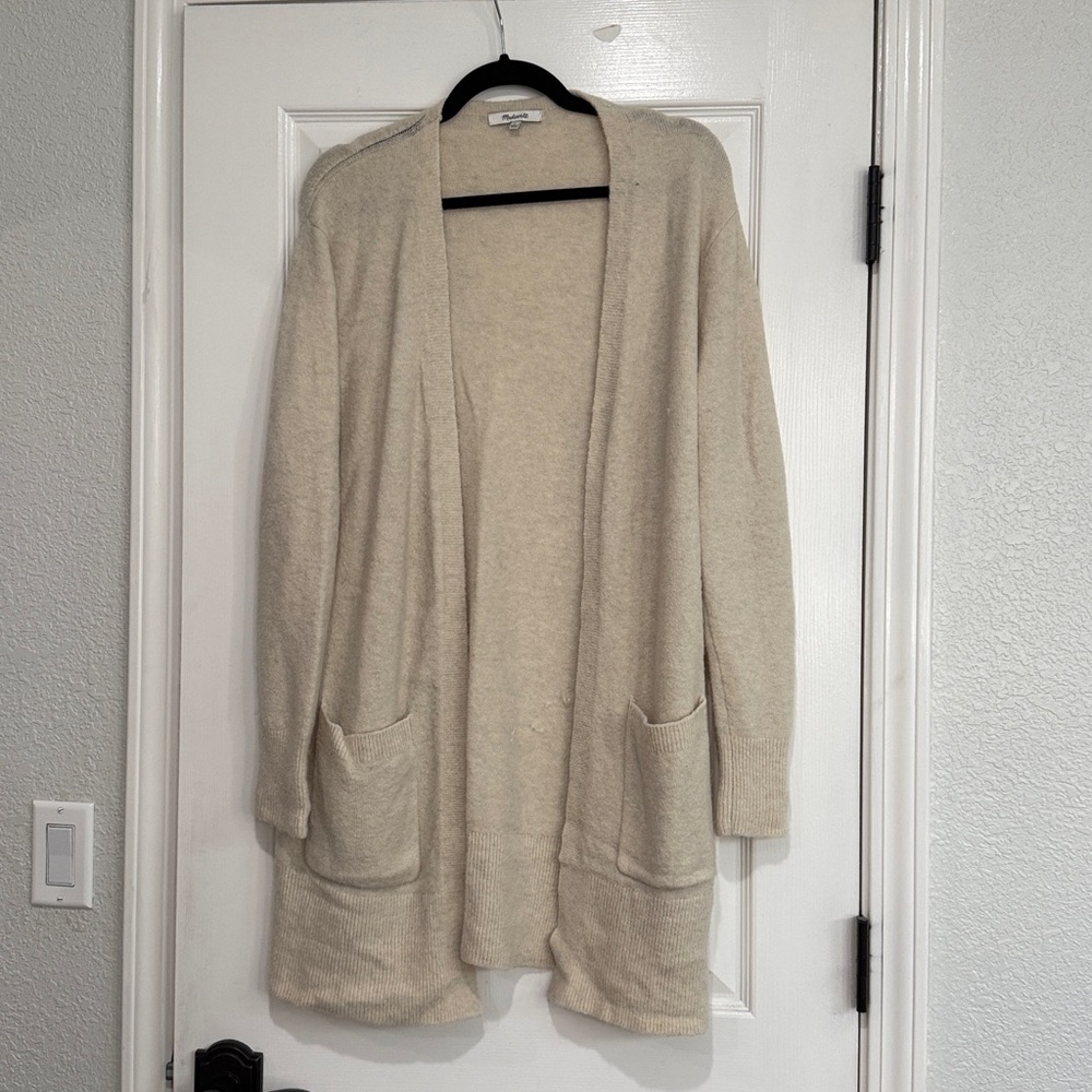 Madewell cream long open cardigan with pockets